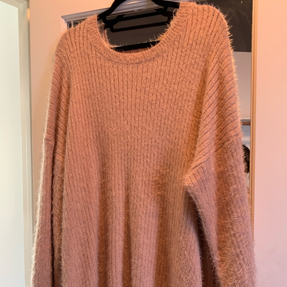 oversized pink fuzzy sweater dress